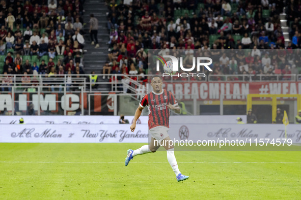 Noah Okafor plays during the Serie A match between AC Milan and Venezia FC in Milano, Italy, on September 14, 2024, at Stadio Giuseppe Meazz...