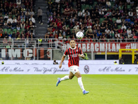 Noah Okafor plays during the Serie A match between AC Milan and Venezia FC in Milano, Italy, on September 14, 2024, at Stadio Giuseppe Meazz...