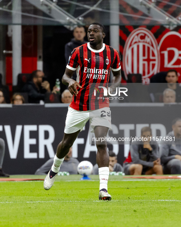 Youssouf Fofana plays during the Serie A match between AC Milan and Venezia FC in Milano, Italy, on September 14, 2024, at Stadio Giuseppe M...