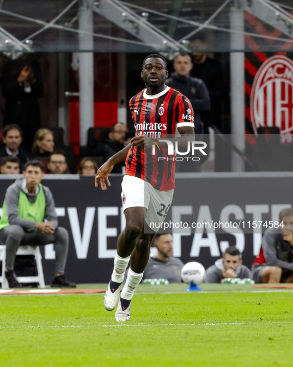 Youssouf Fofana plays during the Serie A match between AC Milan and Venezia FC in Milano, Italy, on September 14, 2024, at Stadio Giuseppe M...