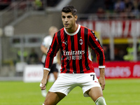 Alvaro Morata plays during the Serie A match between AC Milan and Venezia FC in Milano, Italy, on September 14, 2024, at Stadio Giuseppe Mea...