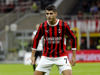 Alvaro Morata plays during the Serie A match between AC Milan and Venezia FC in Milano, Italy, on September 14, 2024, at Stadio Giuseppe Mea...