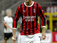 Alvaro Morata plays during the Serie A match between AC Milan and Venezia FC in Milano, Italy, on September 14, 2024, at Stadio Giuseppe Mea...