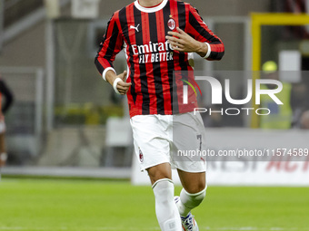 Alvaro Morata plays during the Serie A match between AC Milan and Venezia FC in Milano, Italy, on September 14, 2024, at Stadio Giuseppe Mea...