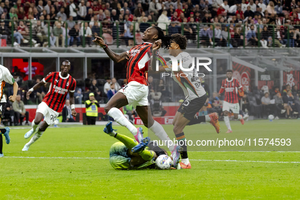 Rafael Leao plays during the Serie A match between AC Milan and Venezia FC in Milano, Italy, on September 14, 2024, at Stadio Giuseppe Meazz...