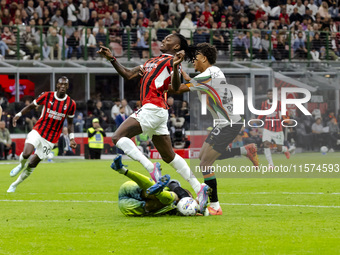 Rafael Leao plays during the Serie A match between AC Milan and Venezia FC in Milano, Italy, on September 14, 2024, at Stadio Giuseppe Meazz...