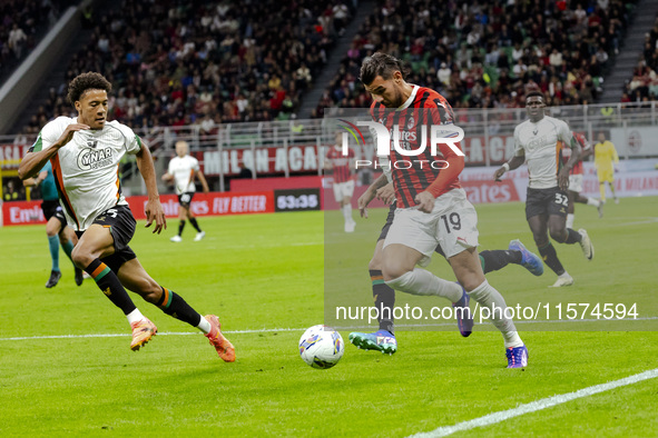 Theo Hernandez is in action during the Serie A match between AC Milan and Venezia FC in Milano, Italy, on September 14, 2024, at Stadio Gius...