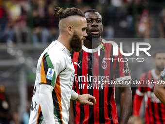 Youssouf Fofana plays during the Serie A match between AC Milan and Venezia FC in Milano, Italy, on September 14, 2024, at Stadio Giuseppe M...