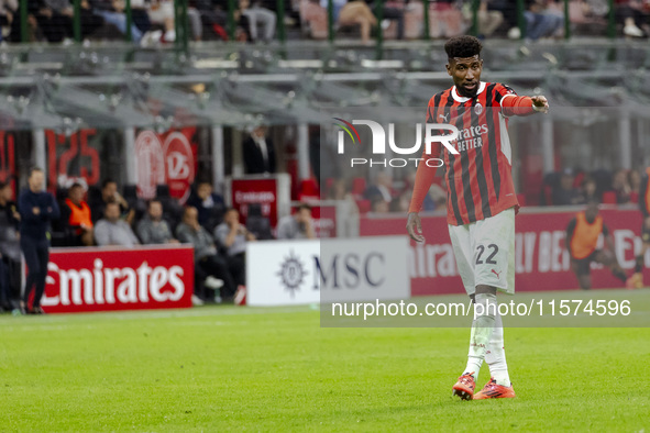 Emerson Royal plays during the Serie A match between AC Milan and Venezia FC in Milano, Italy, on September 14, 2024, at Stadio Giuseppe Mea...