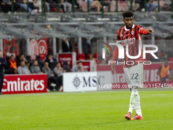 Emerson Royal plays during the Serie A match between AC Milan and Venezia FC in Milano, Italy, on September 14, 2024, at Stadio Giuseppe Mea...