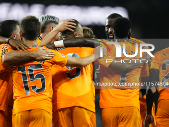 Kylian Mbappe centre-forward of Real Madrid and France celebrates after scoring his sides first goal during the La Liga match between Real S...