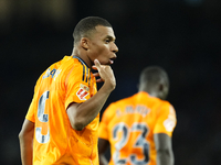 Kylian Mbappe centre-forward of Real Madrid and France celebrates after scoring his sides first goal during the La Liga match between Real S...