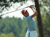 GAINESVILLE, VIRGINIA - SEPTEMBER 14: Lexi Thompson of the United States tees off on the second hole during Fourball Matches on Day Two of t...