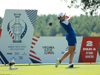 GAINESVILLE, VIRGINIA - SEPTEMBER 14: Carlota Ciganda of Team Europe plays her tee shot on the second hole during Fourball Matches on Day Tw...