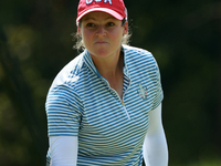 GAINESVILLE, VIRGINIA - SEPTEMBER 14: Ally Ewing of the United States reacts to her putt on the second green during Fourball Matches on Day...