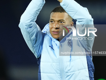 Kylian Mbappe centre-forward of Real Madrid and France celebrates victory after the La Liga match between Real Sociedad de Futbol and Real M...