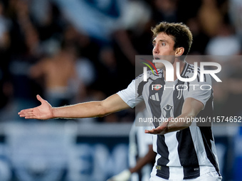 Andrea Cambiaso of Juventus FC reacts during the Serie A Enilive match between Empoli FC and Juventus FC at Stadio Carlo Castellani on Septe...