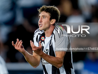 Andrea Cambiaso of Juventus FC reacts during the Serie A Enilive match between Empoli FC and Juventus FC at Stadio Carlo Castellani on Septe...