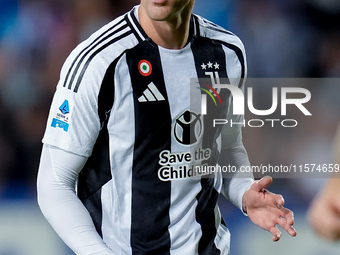 Dusan Vlahovic of Juventus FC looks on during the Serie A Enilive match between Empoli FC and Juventus FC at Stadio Carlo Castellani on Sept...