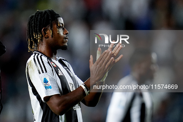 Samuel Mbangula of Juventus FC applauds during the Serie A Enilive match between Empoli FC and Juventus FC at Stadio Carlo Castellani on Sep...