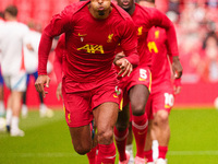 Virgil van Dijk of Liverpool warms up during the Premier League match between Liverpool and Nottingham Forest at Anfield in Liverpool, Engla...