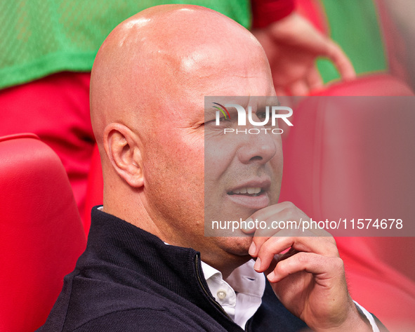 Liverpool manager Arne Slot during the Premier League match between Liverpool and Nottingham Forest at Anfield in Liverpool, England, on Sep...