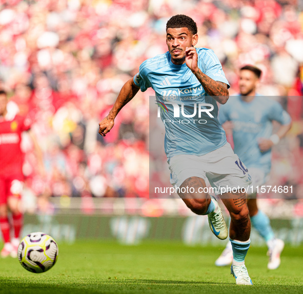 Nottingham Forest's Morgan Gibbs White is in action during the Premier League match between Liverpool and Nottingham Forest at Anfield in Li...