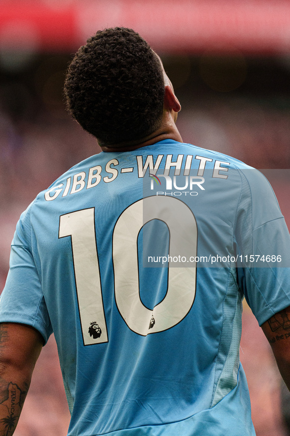 Nottingham Forest's Morgan Gibbs White is in action during the Premier League match between Liverpool and Nottingham Forest at Anfield in Li...