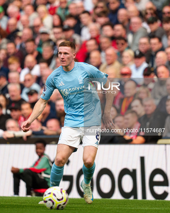 Elliot Anderson of Nottingham Forest during the Premier League match between Liverpool and Nottingham Forest at Anfield in Liverpool, Englan...