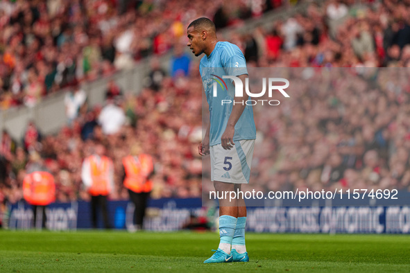 Murillo of Nottingham Forest during the Premier League match between Liverpool and Nottingham Forest at Anfield in Liverpool, England, on Se...