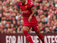 Liverpool's Luis Diaz is in action during the Premier League match between Liverpool and Nottingham Forest at Anfield in Liverpool, England,...