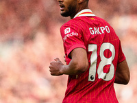 Liverpool's Cody Gakpo is in action during the Premier League match between Liverpool and Nottingham Forest at Anfield in Liverpool, England...