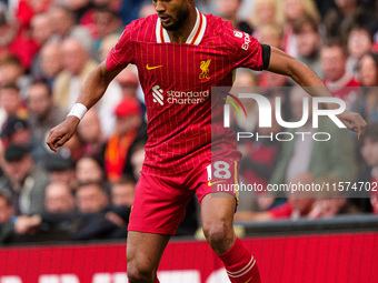 Liverpool's Cody Gakpo is in action during the Premier League match between Liverpool and Nottingham Forest at Anfield in Liverpool, England...