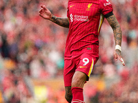 Liverpool's Darwin Nunez is in action during the Premier League match between Liverpool and Nottingham Forest at Anfield in Liverpool, Engla...