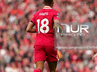 Liverpool's Cody Gakpo during the Premier League match between Liverpool and Nottingham Forest at Anfield in Liverpool, England, on Septembe...