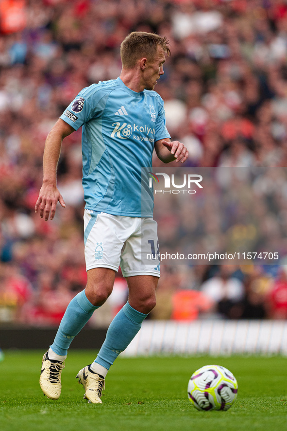 James Ward-Prowse of Nottingham Forest during the Premier League match between Liverpool and Nottingham Forest at Anfield in Liverpool, Engl...