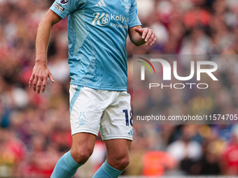 James Ward-Prowse of Nottingham Forest during the Premier League match between Liverpool and Nottingham Forest at Anfield in Liverpool, Engl...