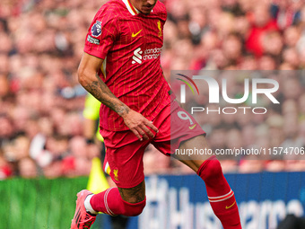 Darwin Nunez of Liverpool during the Premier League match between Liverpool and Nottingham Forest at Anfield in Liverpool, England, on Septe...