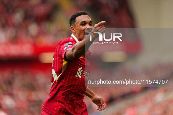 Trent Alexander-Arnold of Liverpool during the Premier League match between Liverpool and Nottingham Forest at Anfield in Liverpool, England...