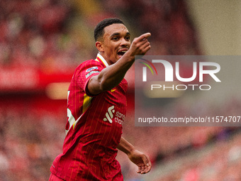 Trent Alexander-Arnold of Liverpool during the Premier League match between Liverpool and Nottingham Forest at Anfield in Liverpool, England...