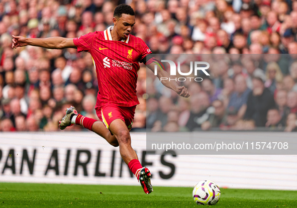 Trent Alexander-Arnold of Liverpool during the Premier League match between Liverpool and Nottingham Forest at Anfield in Liverpool, England...