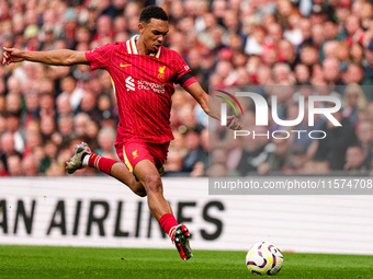 Trent Alexander-Arnold of Liverpool during the Premier League match between Liverpool and Nottingham Forest at Anfield in Liverpool, England...