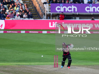 #32, Tom Kohler-Cadmore of Somerset in action during the Final between Somerset CCC and Gloucestershire CCC at the Vitality Blast Finals Day...