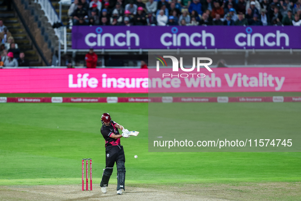 #54, Ben Green of Somerset in action during the final between Somerset CCC and Gloucestershire CCC at the Vitality Blast Finals Day at Edgba...