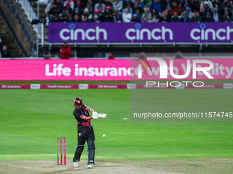 #54, Ben Green of Somerset in action during the final between Somerset CCC and Gloucestershire CCC at the Vitality Blast Finals Day at Edgba...