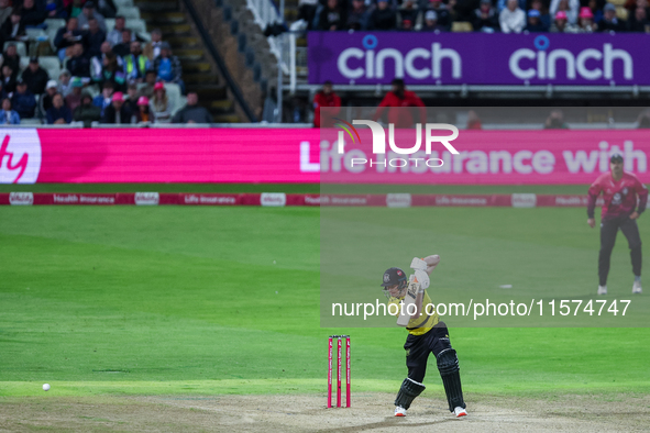 Cameron Bancroft of Gloucestershire is in action during the final between Somerset CCC and Gloucestershire CCC at the Vitality Blast Finals...