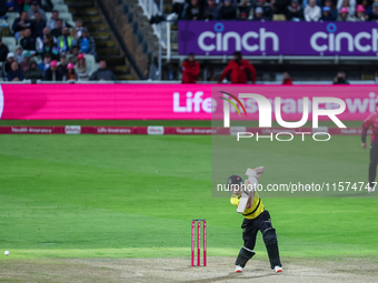 Cameron Bancroft of Gloucestershire is in action during the final between Somerset CCC and Gloucestershire CCC at the Vitality Blast Finals...