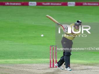 Miles Hammond of Gloucestershire is in action during the final between Somerset CCC and Gloucestershire CCC at the Vitality Blast Finals Day...