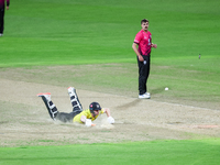 Cameron Bancroft of Gloucestershire survives an attempted run out during the final between Somerset CCC and Gloucestershire CCC at the Vital...