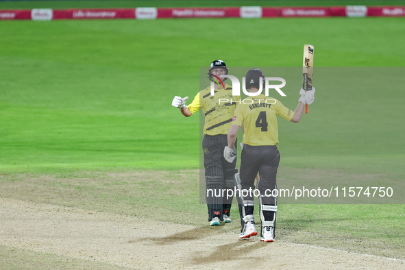 Cameron Bancroft of Gloucestershire celebrates his half-century during the final between Somerset CCC and Gloucestershire CCC at the Vitalit...